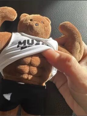 Muscular Brown Bear Plush with White Tank